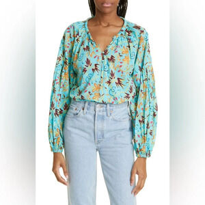 A.L.C Floral Print V-Neck Blouse Long Sleeve Lightweight 2